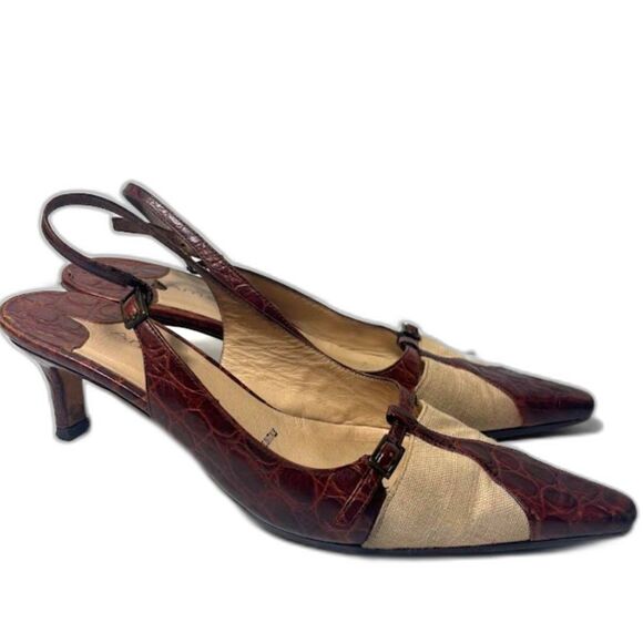 Amalfi Shoes - Amalfi Kitten Heels 8.5 Neutral Snakeskin Pointed Toe Mules 90s Y2K Shoes Buckle